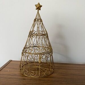 Vintage (2) Golden Wired Christmas Tree Accents with Clasp to Open Decor OS